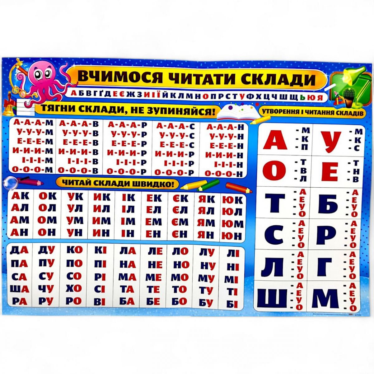 Плакат "Вчимося читати склади" (62х43 см)