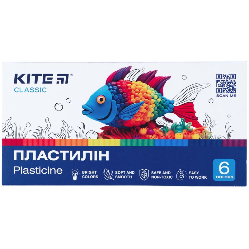 Пластилін, 6 кольорів, 120 г.  Kite Classic