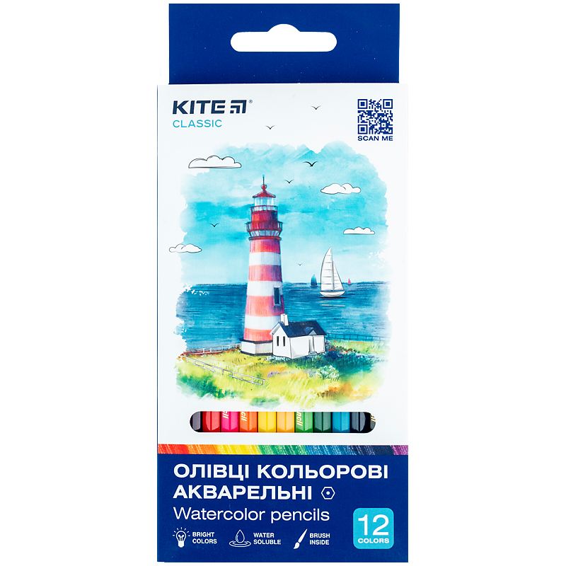 Олівці кольорові акварельні, 12 шт.  Kite Classic