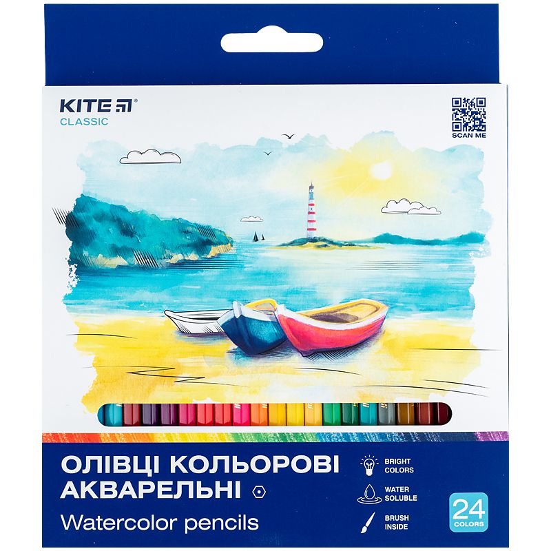 Олівці кольорові акварельні, 24 шт.  Kite Classic