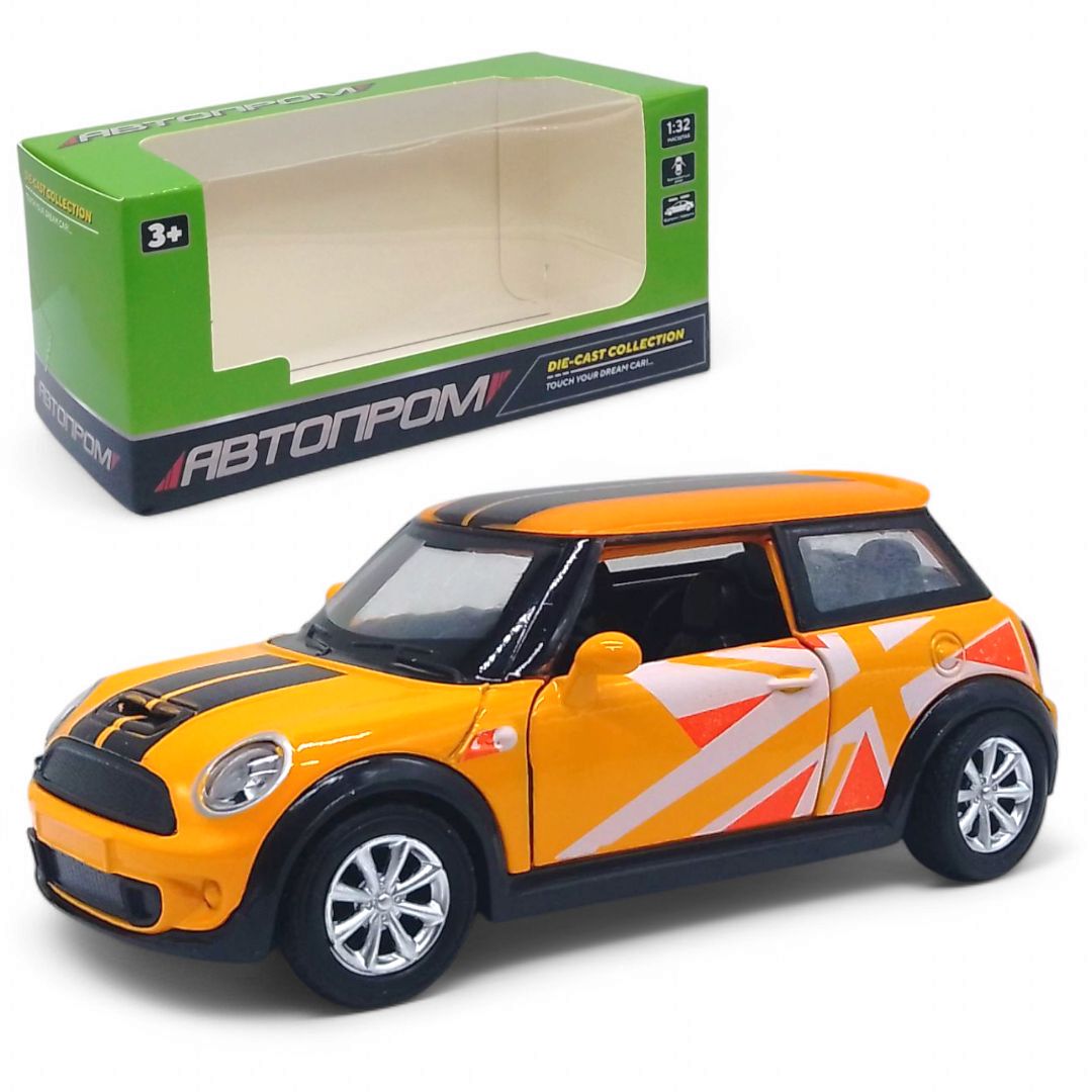 Машинка металева, двері, інерція Mini Cooper Автопром (жовта)  фото 1