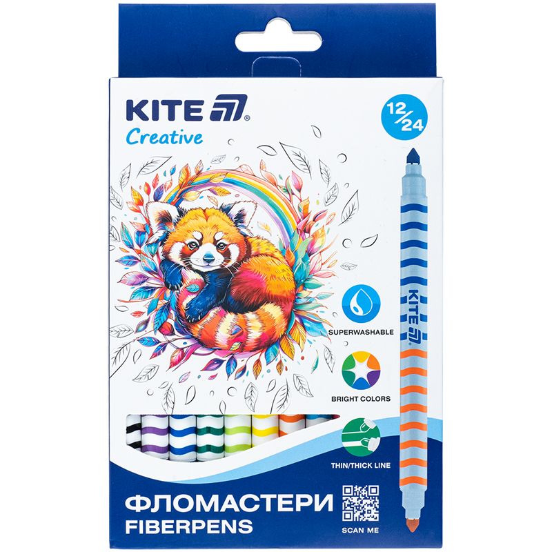 Фломастери двосторонні, набір 12шт, Kite Creative Фломастери двосторонні, набір 12шт, Kite Creative