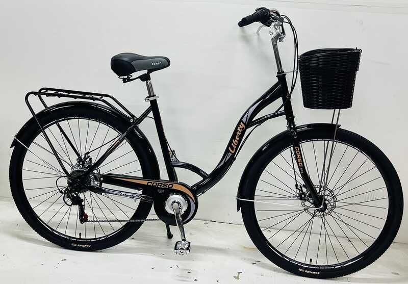 Велосипед міський Corso «Liberty» 28’’ дюймів + КОШИK, ЧОРНИЙ, сталева рама 20``, Shimano 7 швидкостей, корзина, багажник фото 1 Велосипед міський Corso «Liberty» 28’’ дюймів + КОШИK, ЧОРНИЙ, сталева рама 20``, Shimano 7 швидкостей, корзина, багажник фото 1