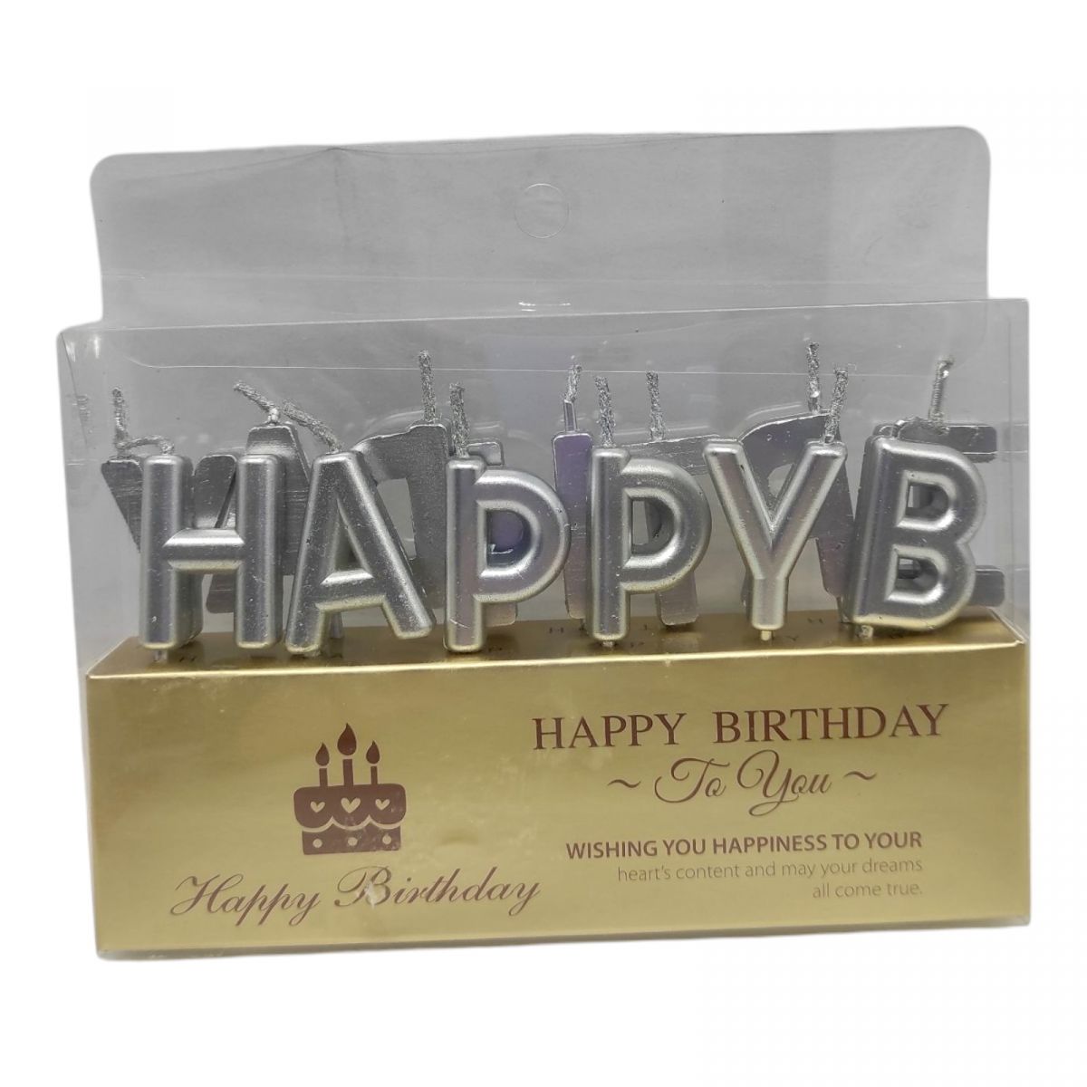 Свечи для торта буквы "Happy Birthday" (серебро)  фото 1