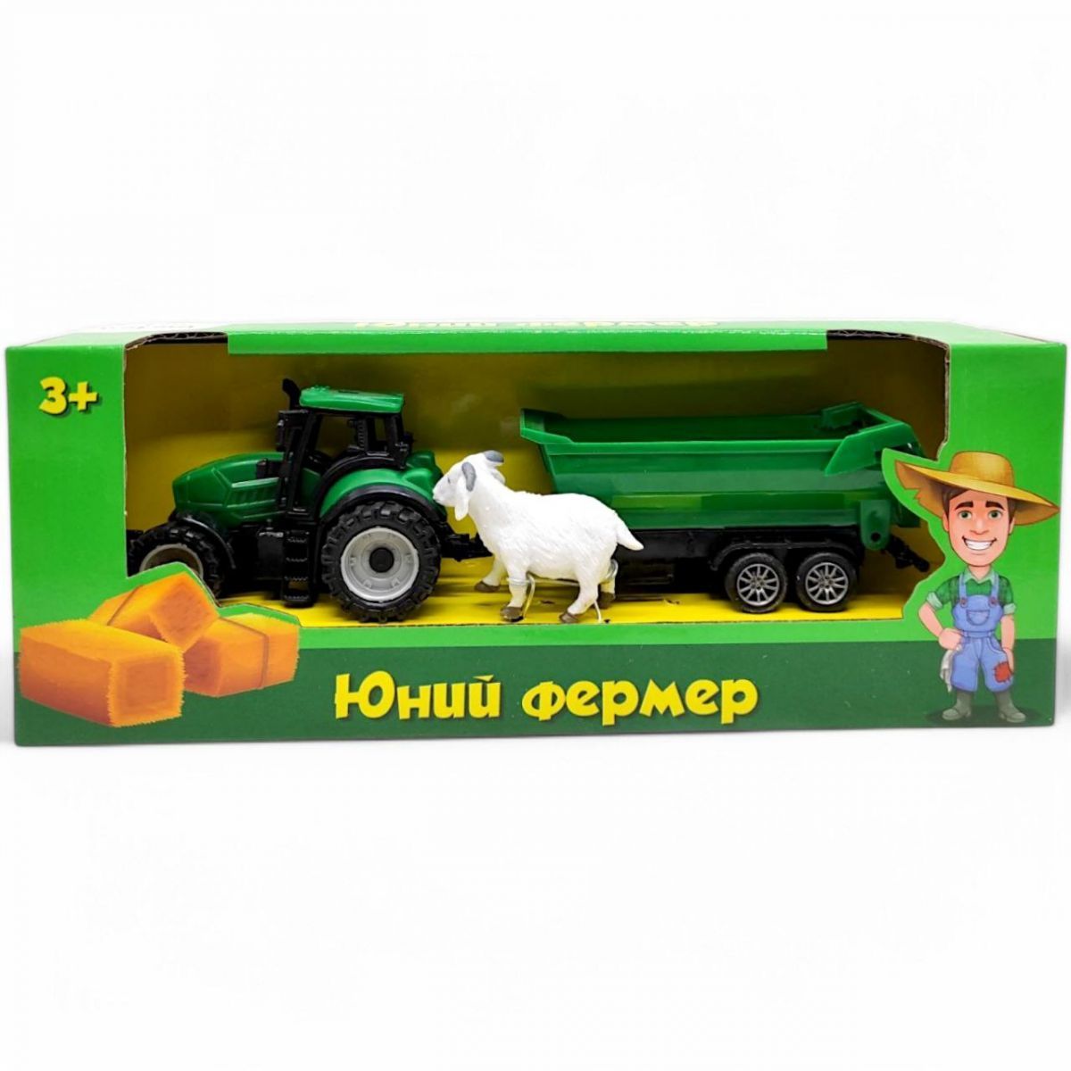 Уцінка.  Машинка інерційна "Трактор з причепом", 18 см (з кізочкою) - Не вистачає причепу  фото 1