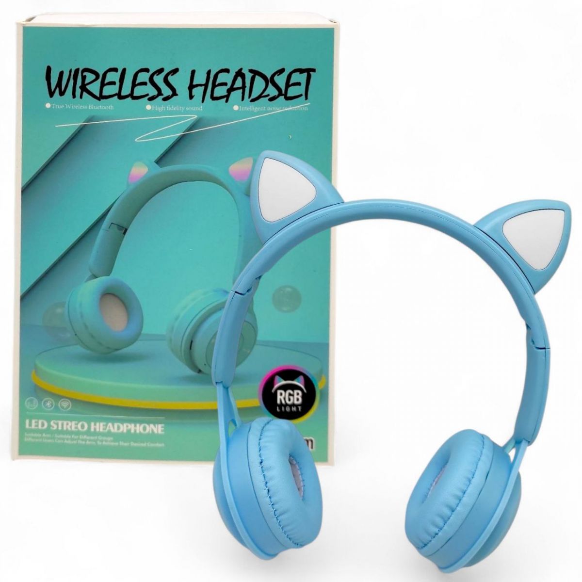 Наушники беспроводные, подсветка, Bluetooth, (БИРЮЗОВЫЕ) фото 1 Наушники беспроводные, подсветка, Bluetooth, (БИРЮЗОВЫЕ) фото 1