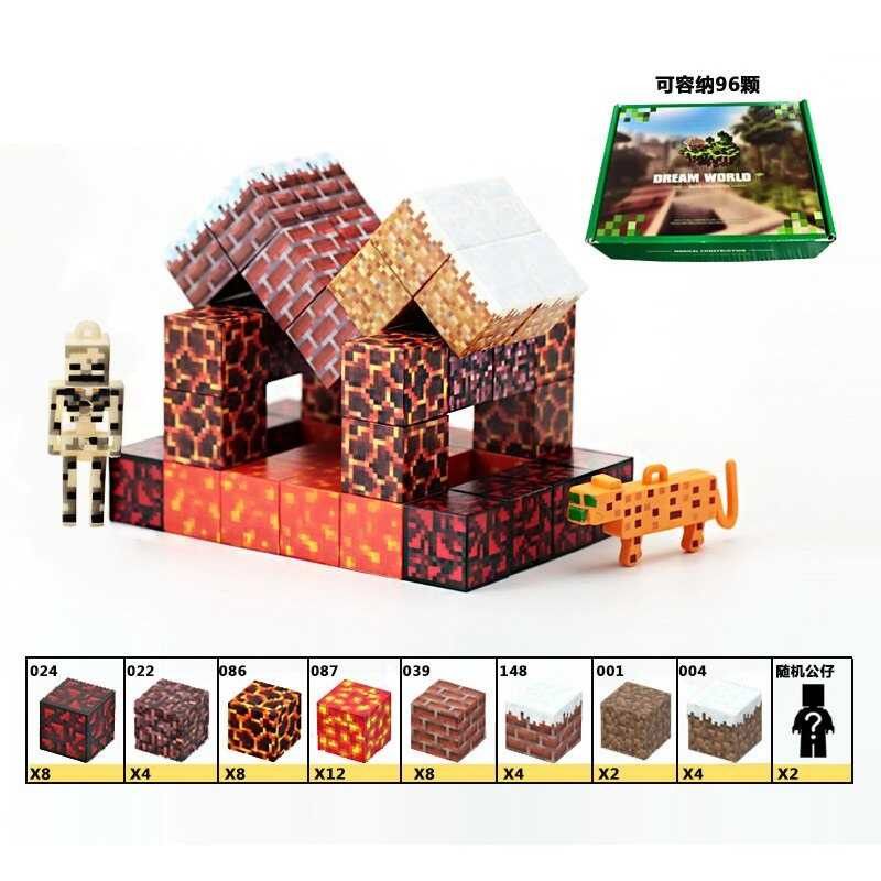 Конструктор магнітний "Майнкрафт / Minecraft " 52 елементів, фігурки героїв, в коробці  фото 1