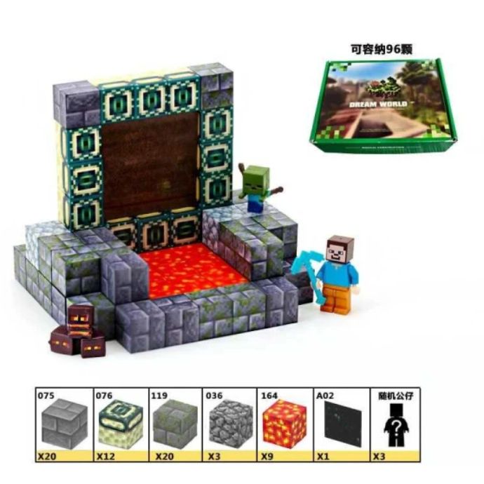 Конструктор магнітний "Майнкрафт / Minecraft " 68 елементів, фігурки героїв, в коробці  фото 1