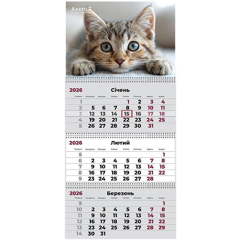 Календар настінний квартальний 2026 р. ,3 пр. Cats 1 фото 1 Календар настінний квартальний 2026 р. ,3 пр. Cats 1 фото 1