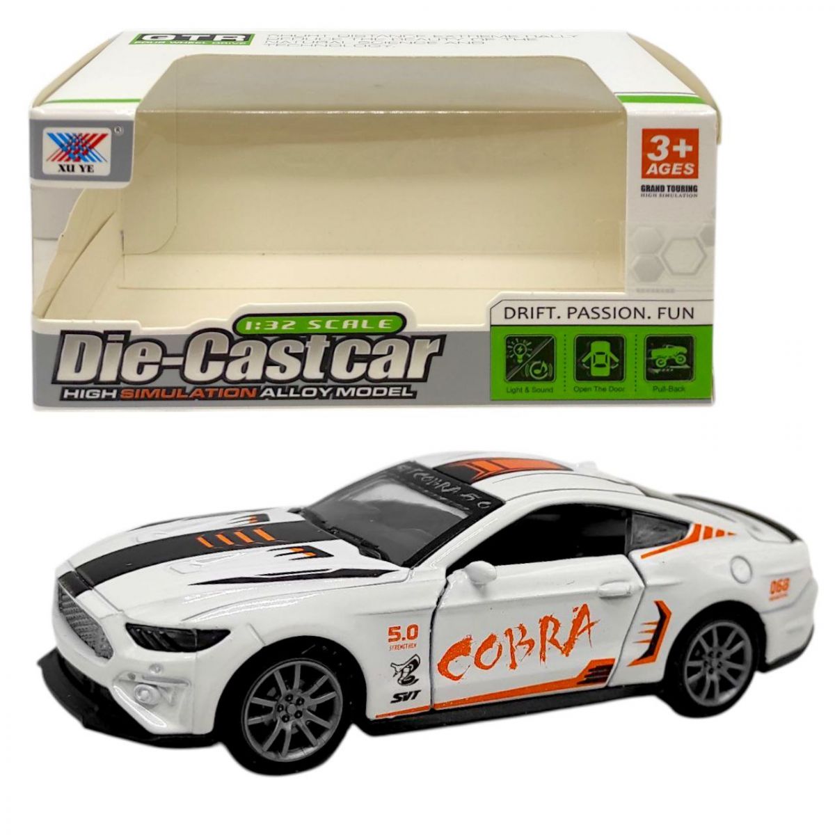 Машинка 1:32 металева MUSTANG COBRA (БІЛИЙ)  фото 1
