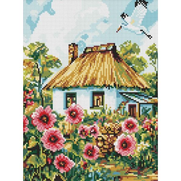 Алмазна мозаїка "Мальви біля хати" 30x40см фото 1 Алмазна мозаїка "Мальви біля хати" 30x40см фото 1