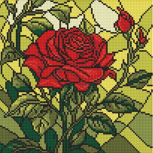 Алмазна мозаїка "Вітраж. Троянда" 30x30см фото 1 Алмазна мозаїка "Вітраж. Троянда" 30x30см фото 1