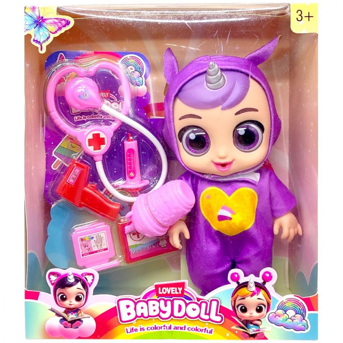 Лялька гумова "Cry Baby" висота 25 см (говорить, сміється, плаче, знімний одяг, рухливі кінцівки, пляшечка, пустушка, аксесуари) ФІОЛЕТОВА фото 1 Лялька гумова "Cry Baby" висота 25 см (говорить, сміється, плаче, знімний одяг, рухливі кінцівки, пляшечка, пустушка, аксесуари) ФІОЛЕТОВА фото 1