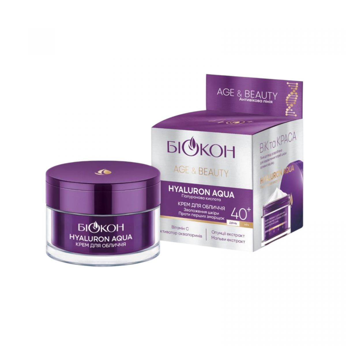 Крем для обличчя HYALURON AQUA 40+ БІОКОН AgeBeauty, 50 мл  фото 1