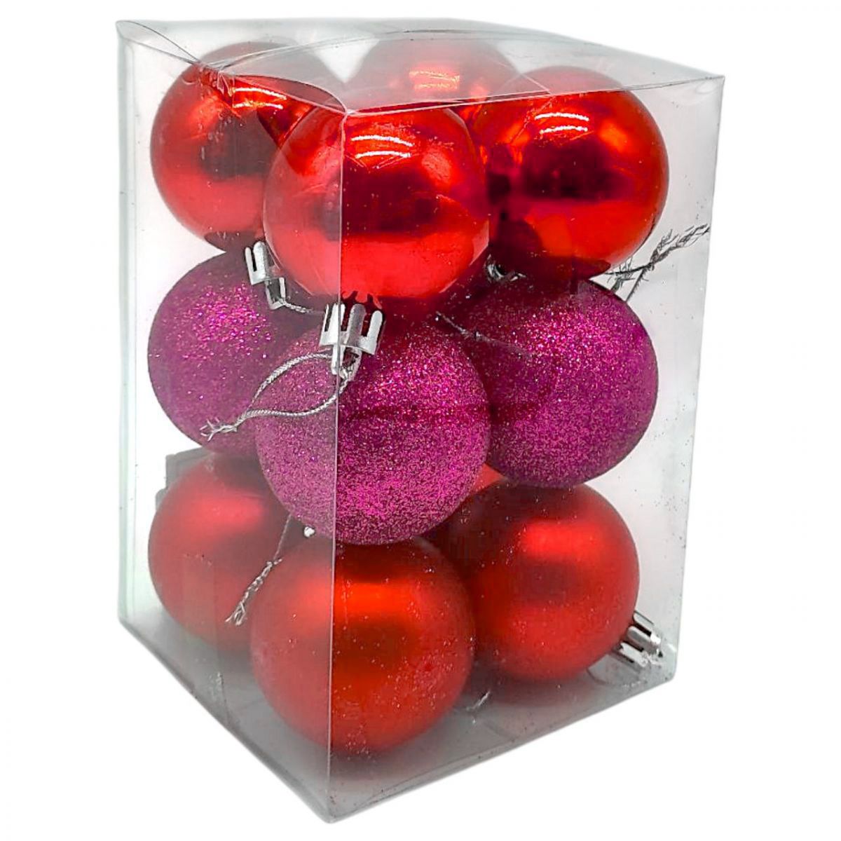 Новорічні прикраси 12 штук, діаметр - 4,5 см (ЧЕРВОНІ)  фото 1