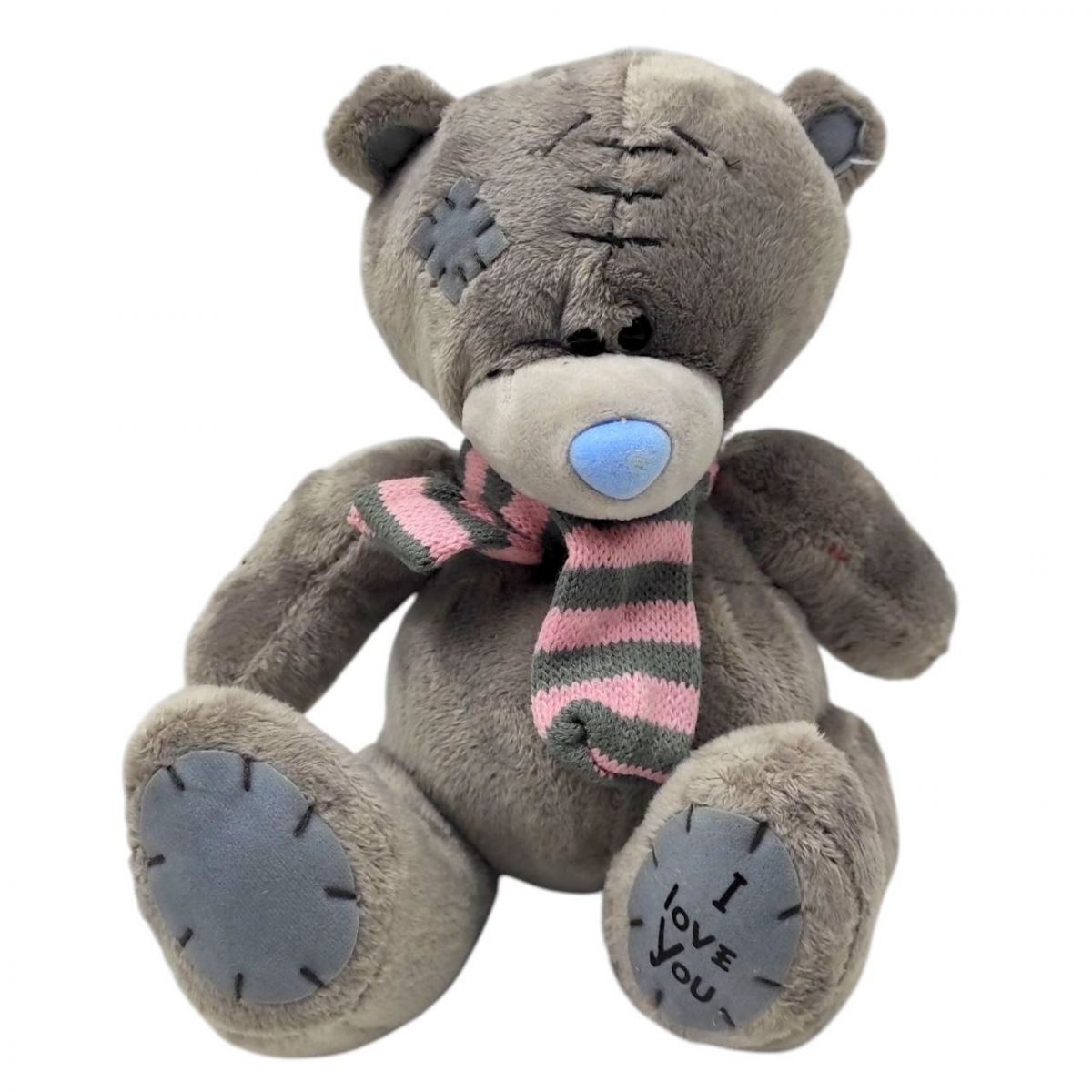 Мʼяка іграшка "Ведмедик у шарфі", 19 см (ТЕМНО-СІРИЙ)  фото 1
