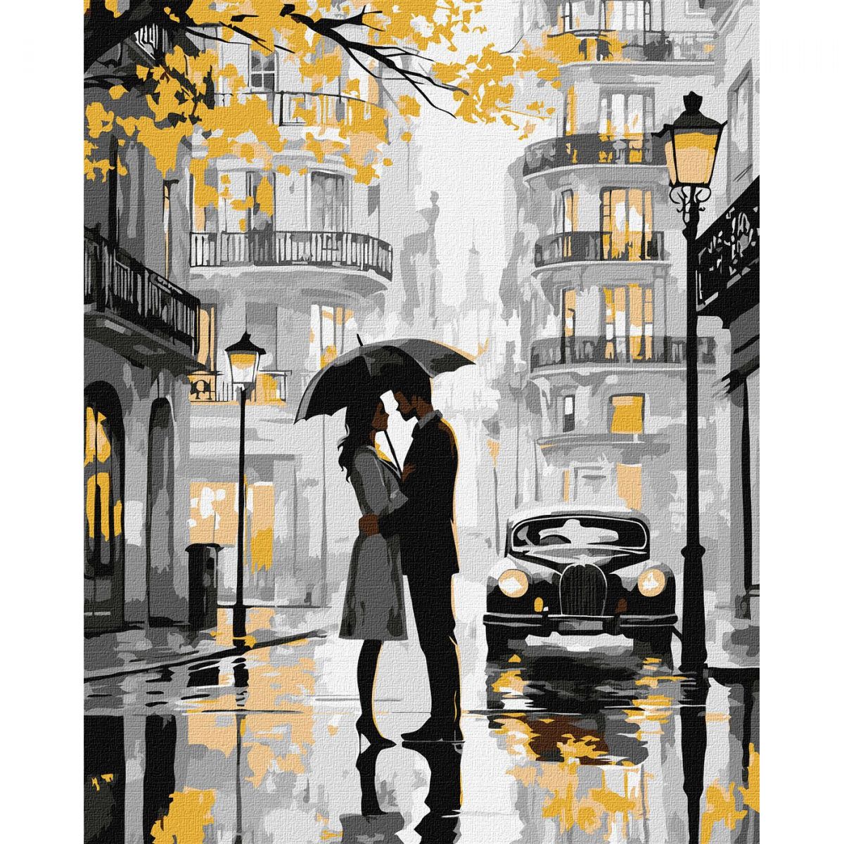 Картина по номерах з фарбами металiк "Поцілунок під дощем" 40х50 см  фото 1