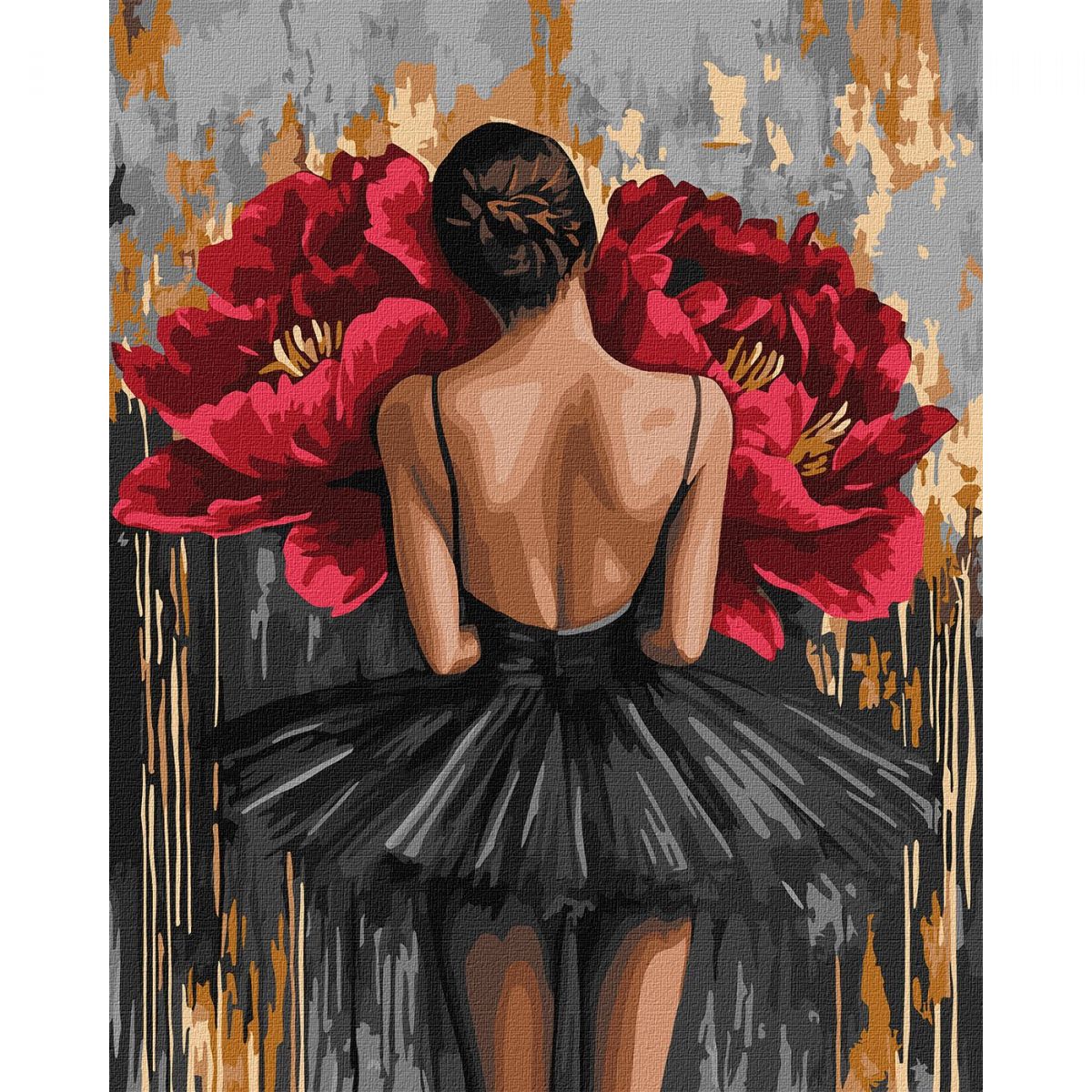 Картина по номерах з фарбами металік "Балерина з червоними півоніями" 40х50 см  фото 1