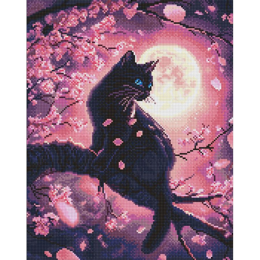 Алмазна мозаїка "Чарівний кіт серед сакури" 40х50 см  фото 1