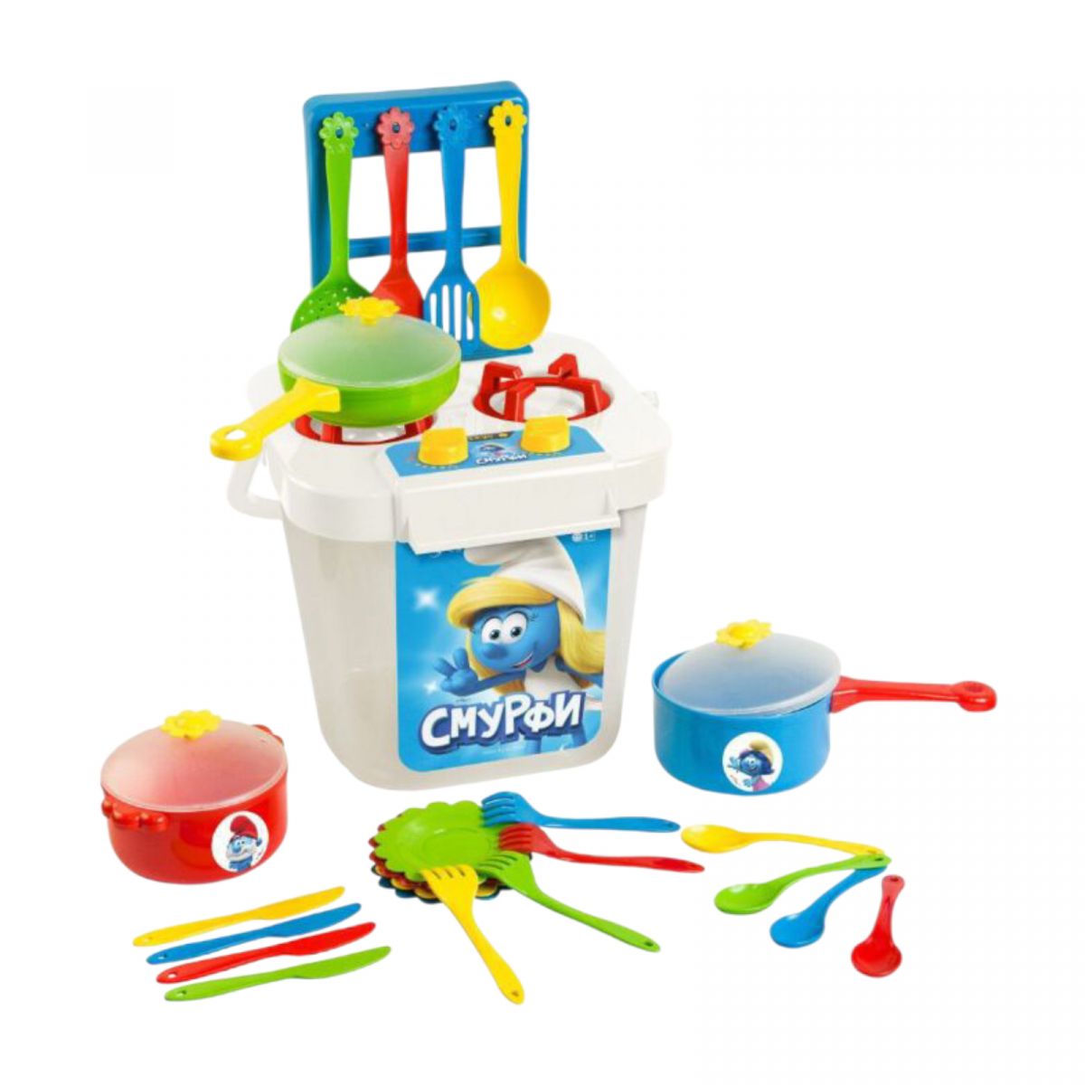 Набір посуду столовий з плиткою 25 ел. , СМУРФИ  фото 1 Набір посуду столовий з плиткою 25 ел. , СМУРФИ  фото 1