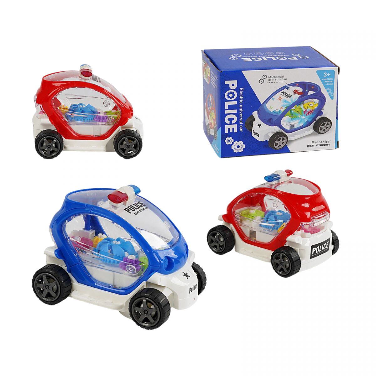 Машинка 2 кольори, "Поліція", підсвічування, звук, колесо вільного ходу, рухомі шестерні, в коробці  фото 1