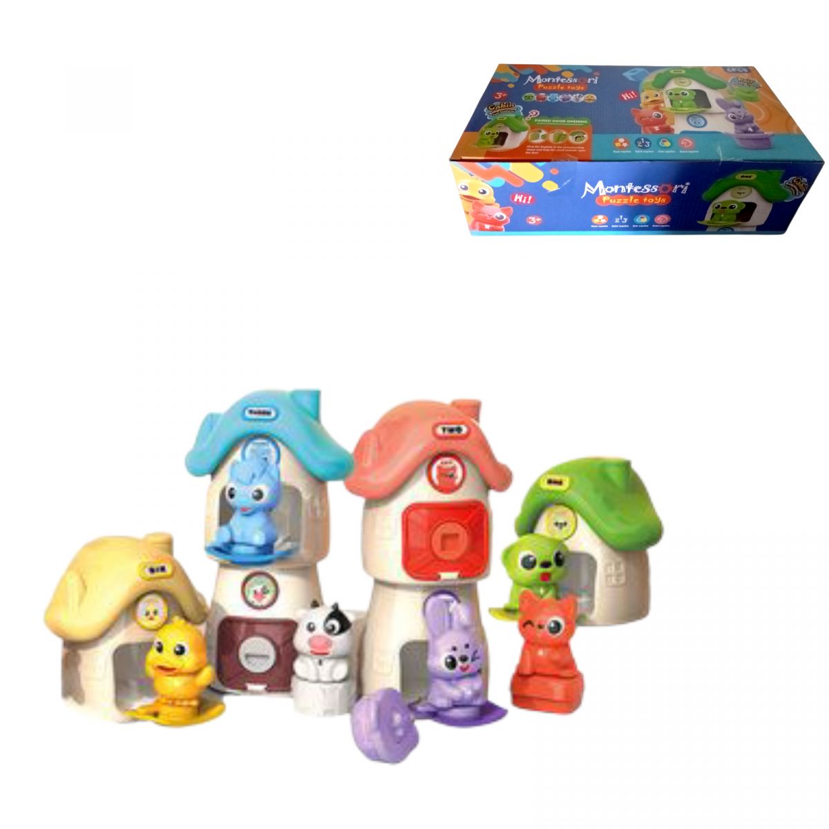 Логическая игра Монтессори, 6 домиков, размер 10х7. 5х10 см, 6 животных, цвета, названия, цифры, надписи на английском языке, открывается дверца, в коробке  фото 1 Логическая игра Монтессори, 6 домиков, размер 10х7. 5х10 см, 6 животных, цвета, названия, цифры, надписи на английском языке, открывается дверца, в коробке  фото 1