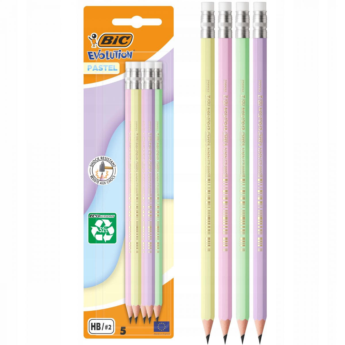 BIC Набір чорнографітних олівців Evolution пастель із гумкою 5 шт  фото 1