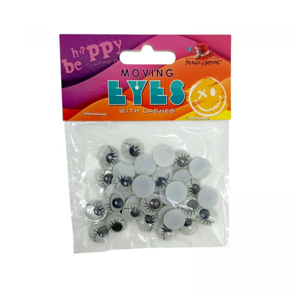 Рухомі очі, з віями, круглі, 12мм, 35шт. , біло-чорні  фото 1