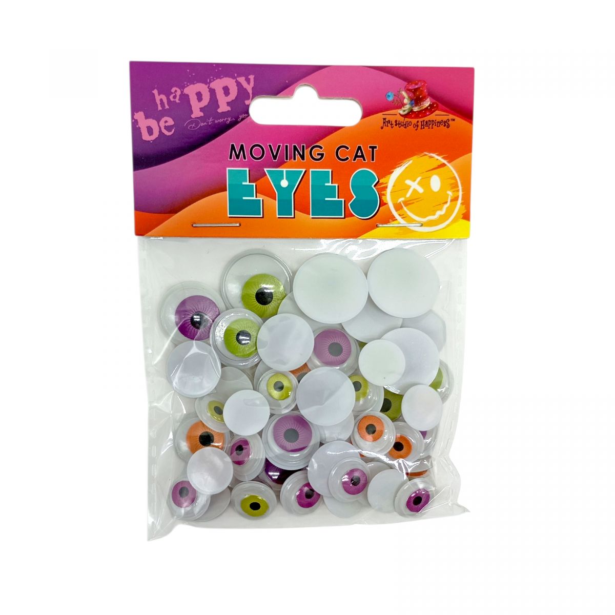 Рухомі котячі очі,60шт. , 20мм*4шт,18мм*6шт,15мм*20шт,12мм*30шт.  кольорові  фото 1