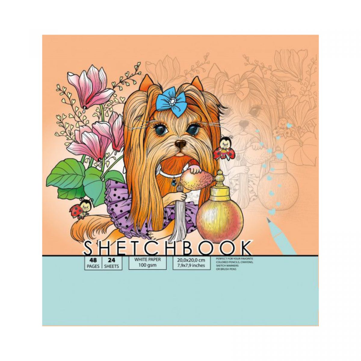 Скетчбук  24 аркуші, (ПЕСИК З БАНТОМ)  фото 1