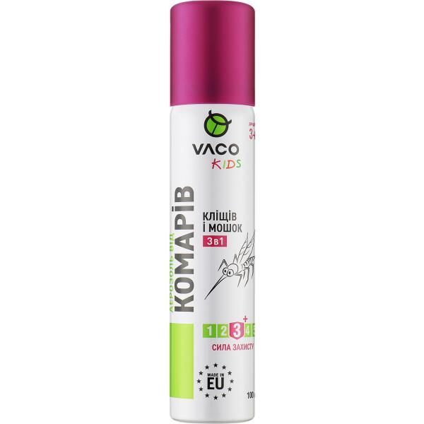 Vaco Kids Спрей від комах 3в1 від комарів, кліщів і мошок для дітей від 1 року, 80 мл  фото 1
