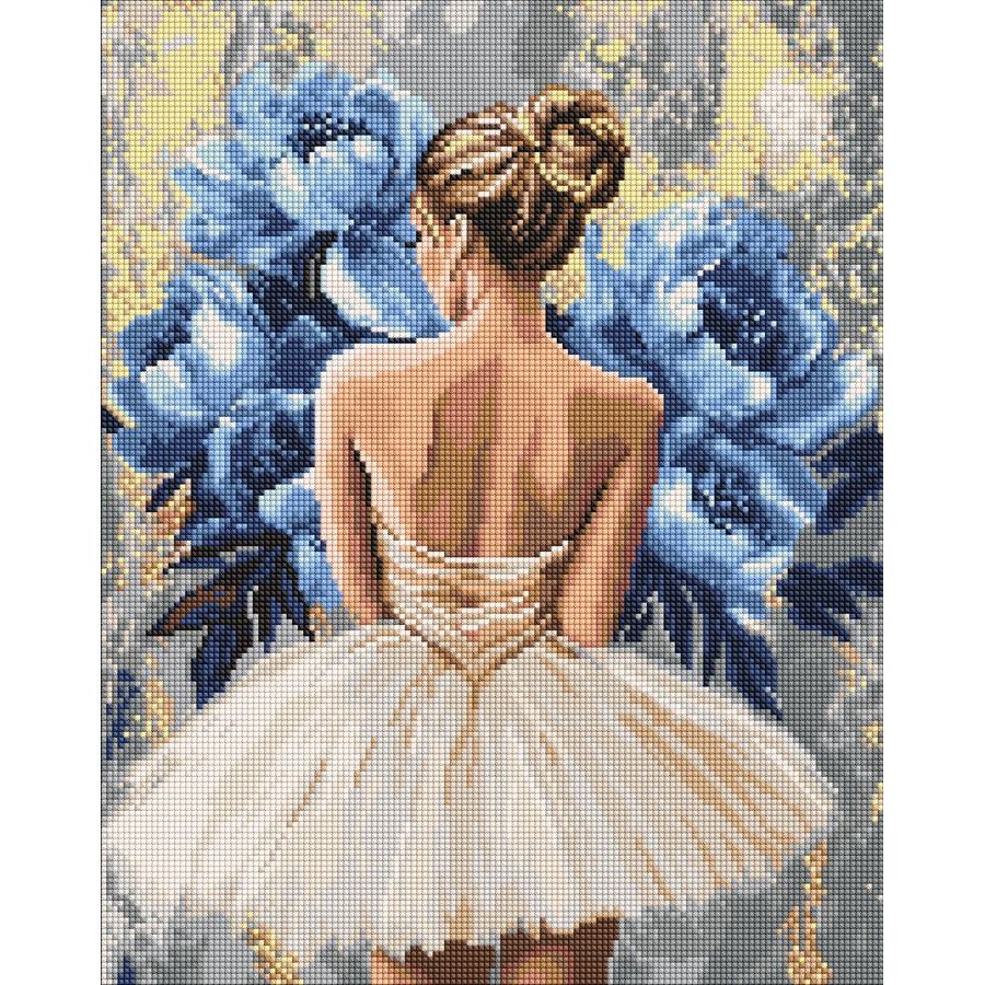 Алмазна мозаїка "Балерина з блакитними півоніями" 40х50 см  фото 1