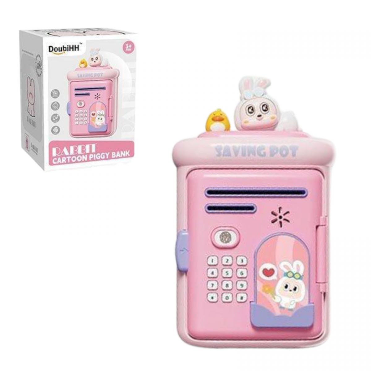 Сейф озвучення англійською мовою, імітація відбитку пальця, режими: тваринки, музика, музичні інструменти, назви рідних, отвори для купюр і монет, в коробці  фото 1