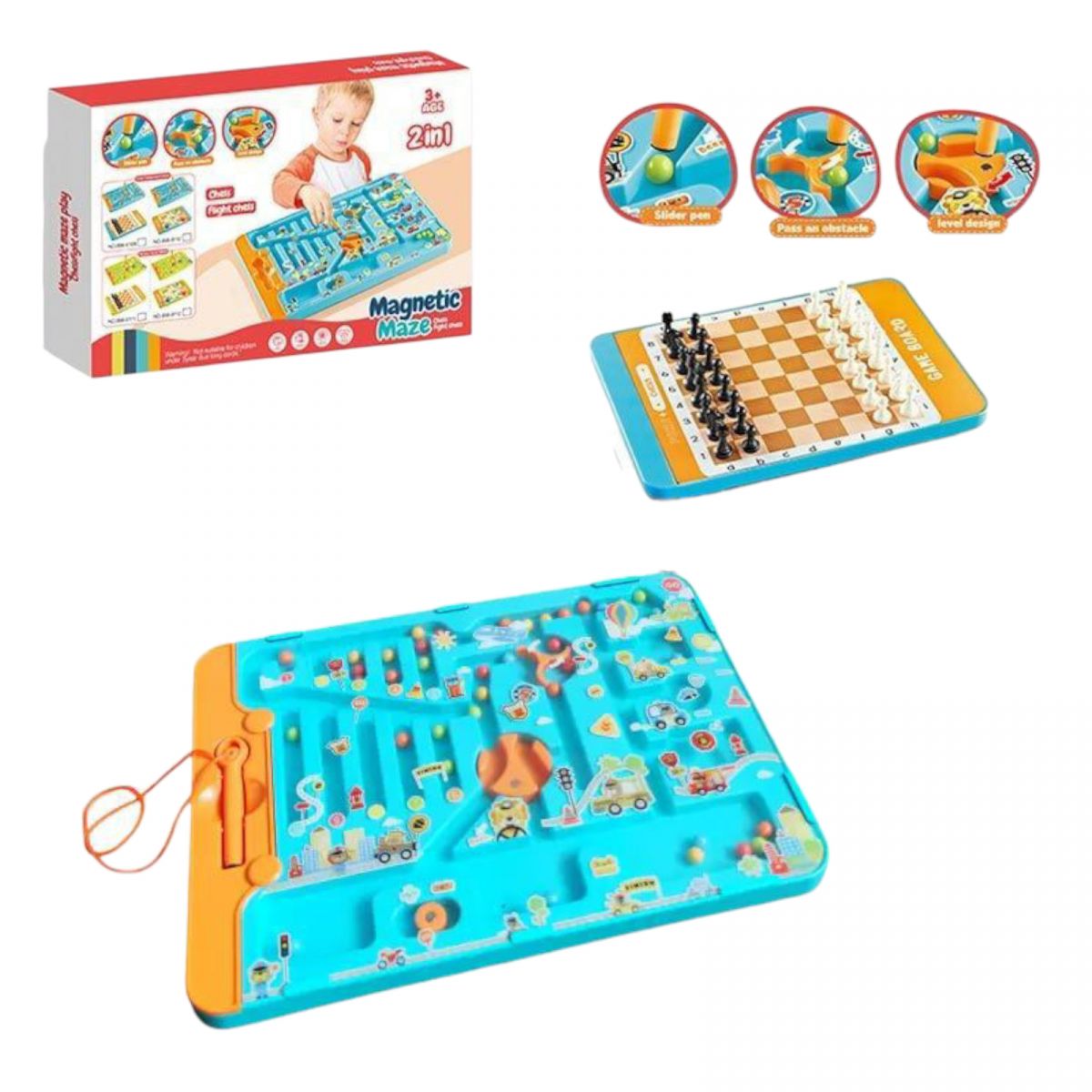 Магнітна гра 2в1 сортер, шахи, магнітний стилус, в коробці  фото 1