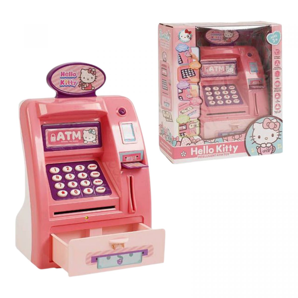 Сейф “Банкомат” Хелоу Кітті Санріо, звук, підсвічування, імітація сканування відбитка пальця, банкноти, картка, інструкція, в коробці  фото 1