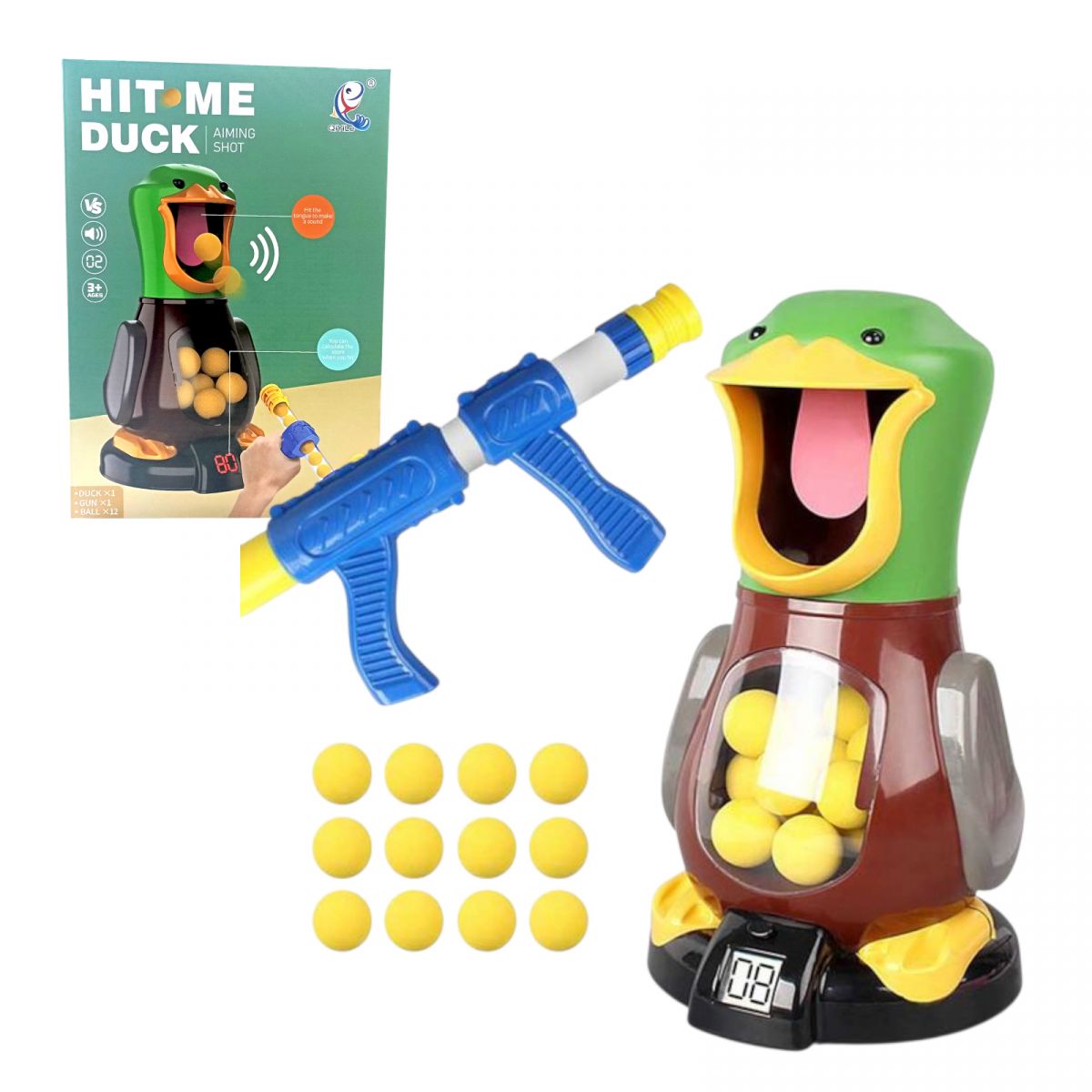 Автомат з мішенню підсвічування, звук, підрахунок балів, зброя, мʼякі кульки, в коробці  фото 1