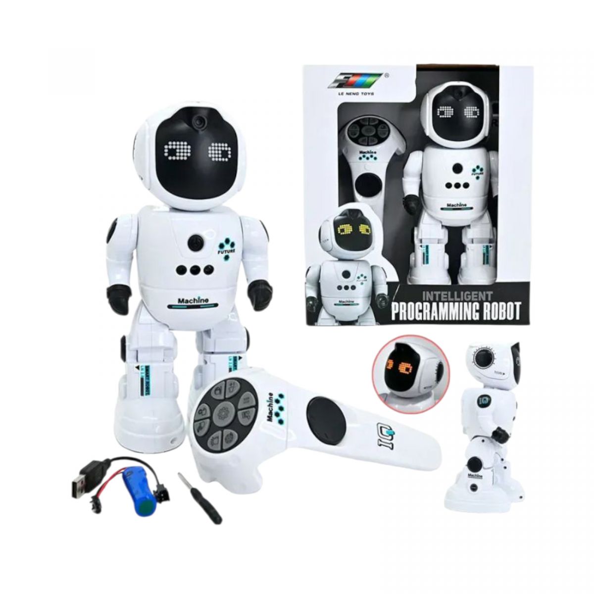 Робот на р/к звуки, світло, мелодії, рухається, від акум.  3. 7 V, режим програмування, реагує на жести та дотик, повертає голову, в коробці  фото 1