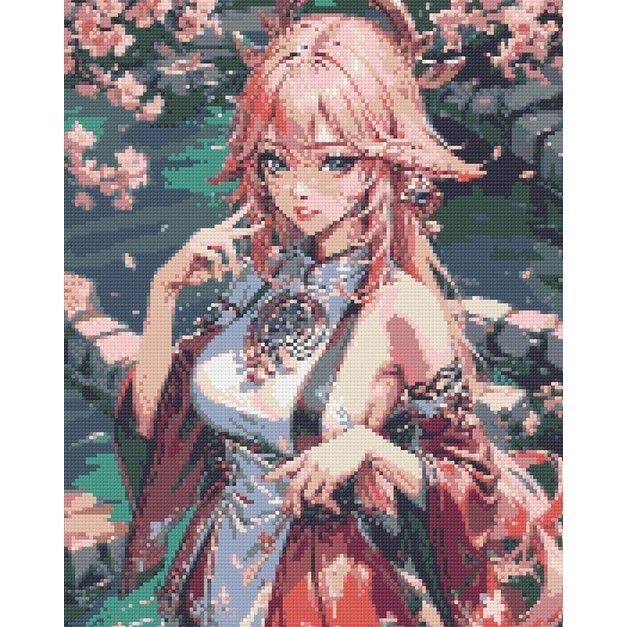 Уцінка.  Алмазна мозаїка "Аніме.  Геншин Імпакт Яе Міко" 40х50 см - Порвана слюда, поріз на картині  фото 1