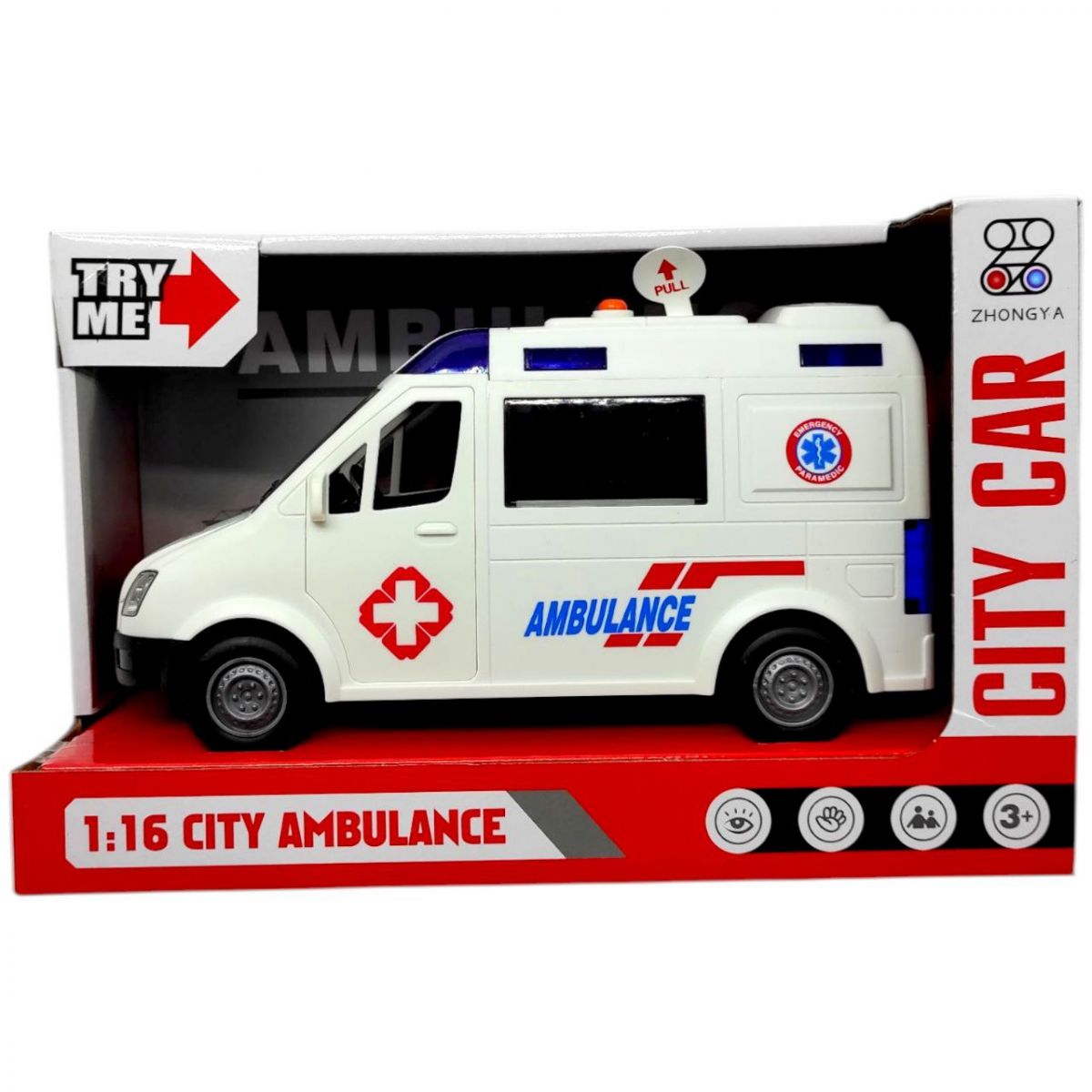 Машина "Швидка допомога" світло, звук, бризкає водою (короб, 26*11,5*16,5см)  фото 1