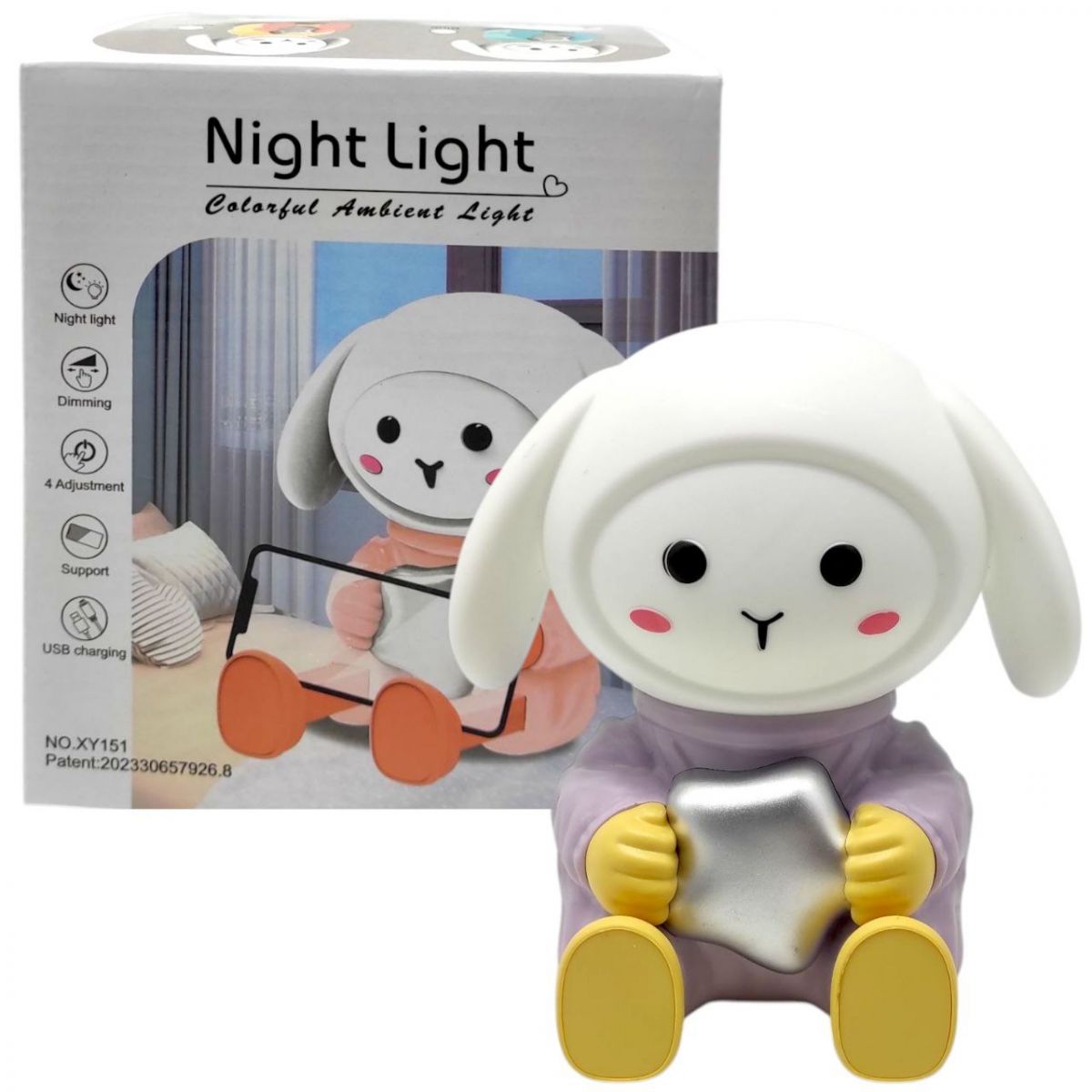 Нічник-підставка для смартфона "Зайчик космонавт", (ФІОЛЕТОВИЙ)  фото 1