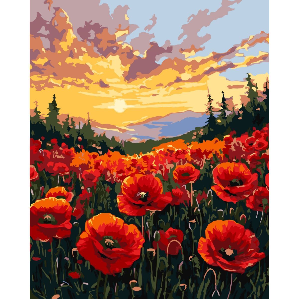 Уценка.  Картина за номерами "Поле маків" 40х50 см - Повреждена слюда  фото 1