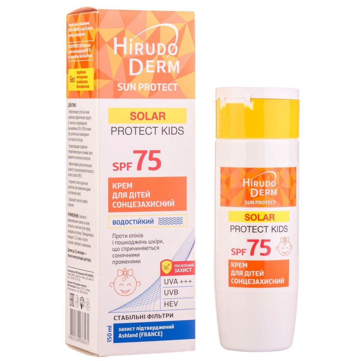 Біокон Засіб від засмаги Hirudo Derm Sun Protect Solar Protect Kids SPF75, Сонцезахисний крем для дітей, 150мл  фото 1