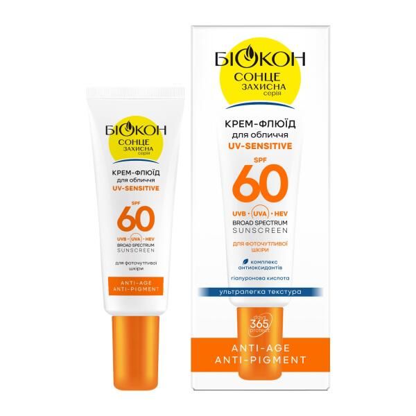 Біокон Сонцезахисний крем-флюїд для обличчя UV-Sensitive SPF60 Антивіковий для фоточутливої шкіри, 25мл  фото 1