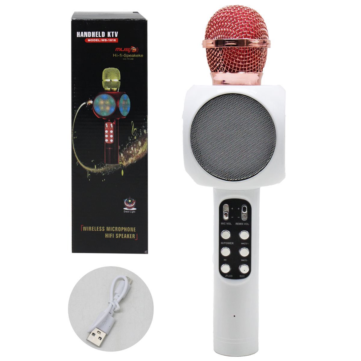 Уценка.  Микрофон беспроводной "Hi-fi Speaker", белый - Пом'ята коробка  фото 1