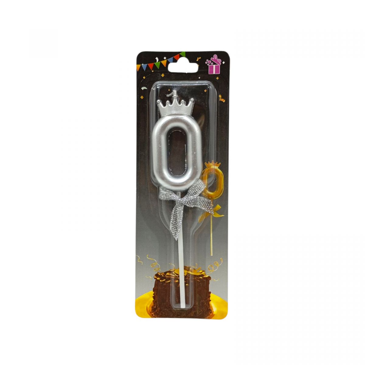 Свічка для торта "Цифра 0 з короною" (СРІБНИЙ)  фото 1