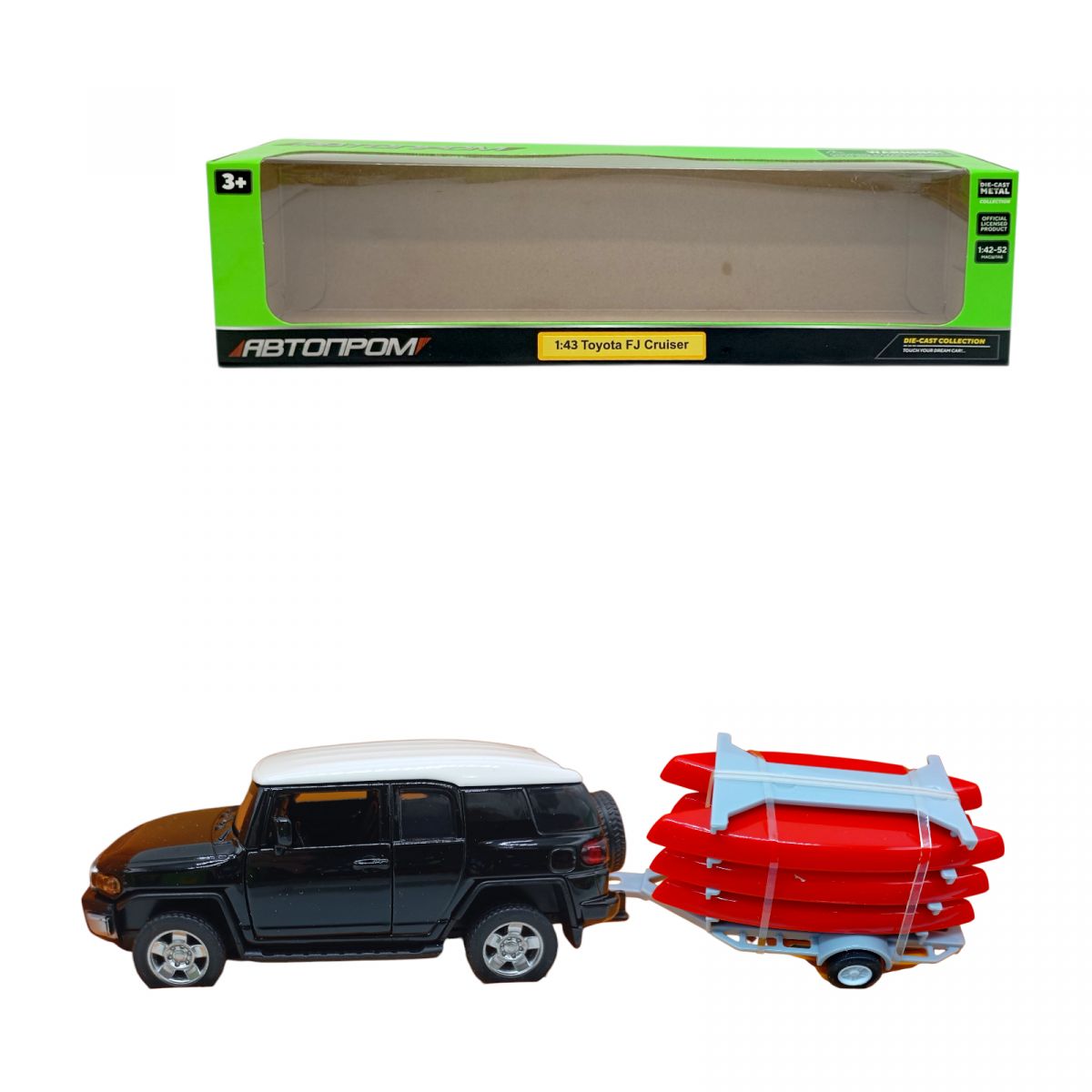 Машина+прицеп мет.  1:43 Toyota FJ, откр. дверь, короб. 28*8*6,5см  фото 1