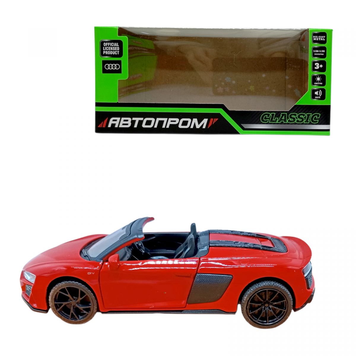 Машина мет.  1:32 Audi R8 Spdyer, бат. , свет, звук, открывается двери  фото 1