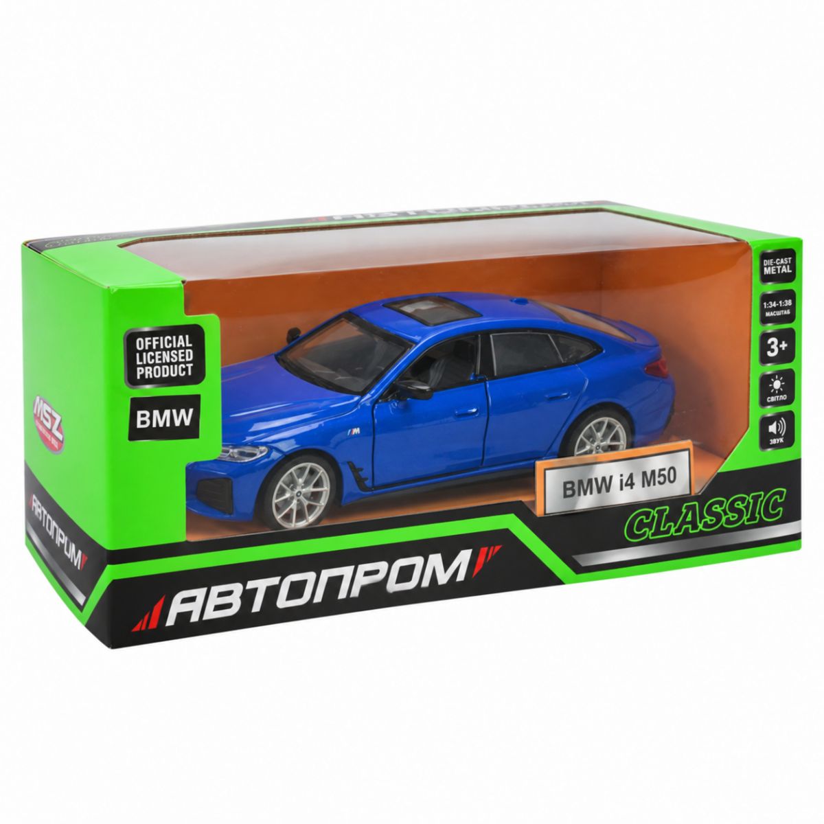 Машина металлическая АВТОПРОМ 1:34 "BMW i4 M50" на батарейках с звуком, светом  фото 1