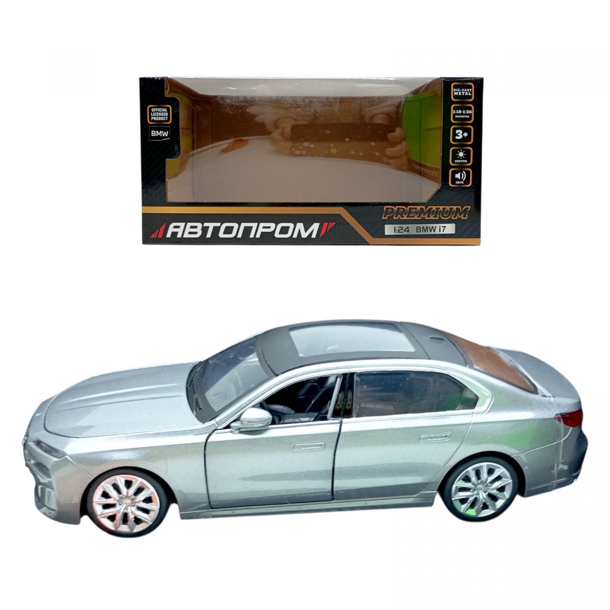 Машина мет. , 1:24 "BMW I7", батар. , світло, звук, відкр. двері, капот, багаж. , короб.  24,5*12*10см  фото 1