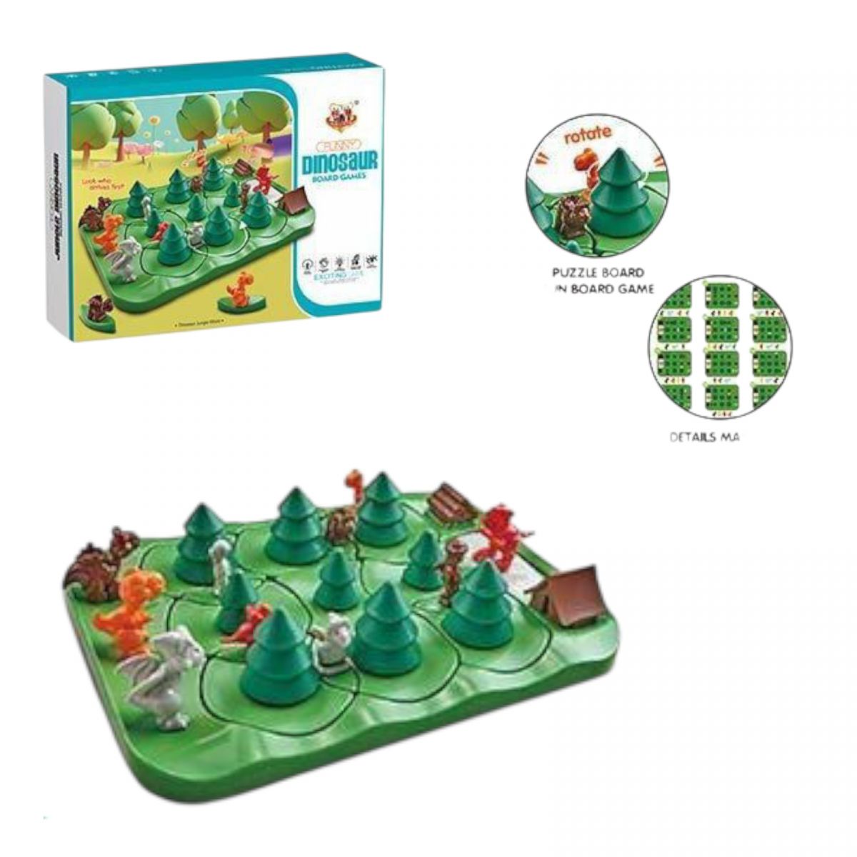 Настільна логічна гра "Динозавряча гонка", фігурки динозаврів, ялинковий ліс, елементи обертаються, в коробці  фото 1